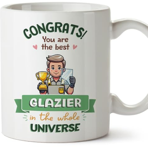 MUGFFINS Glazier Man Mug - in English - Best in Universe Trophy - Funny Gift for Colleagues - Ceramic 11oz Mug