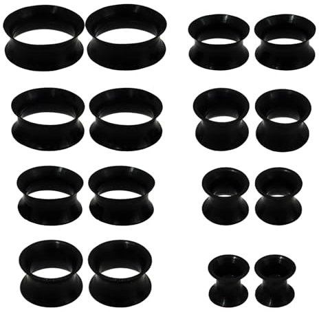 Greacesrio 16 Pièces Silicone Tunnel Oreilles, Tunnels D'oreille en Silicone Tunnels Plugs 6mm-20mm Double Flared Souple Plug Oreille pour Hommes et Femmes (Noir)