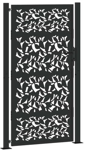 vidaXL Puerta de jardín de diseño de hojas de acero negra 105x180 cm, puerta de cerca, puerta exterior, puerta de metal, puerta de seguridad