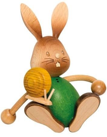 Drechslerei Kuhnert Osterdekoration/Osterhase „Stupsi Hase mit Schnecke“ 11 cm, aus feinstem Holz, für EIN Bezauberndes Osterfest oder eine dauerhafte Dekoration, Holzkunst Made in Germany