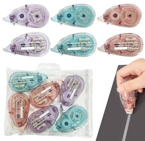 ZSOPN 6er-Pack Adhesive Rollers 10m x 8mm doppelseitiges Klebeband, fotokleber doppelseitig selbstklebend, Maus-Stempel-Zubehör zum Basteln, Kartenmachen, Scrapbooking (rosa, blau, lila)