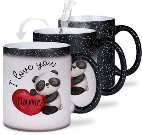 glitzertassen.de® | Personalisiert - I love you | Farbwechseltasse mit Glitzer | lustige Sprüche | Bürotasse | Magic-Tasse | Valentinstag | Liebe | 330 ml | Schwarz