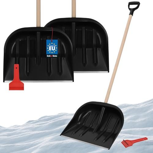 KOTARBAU® 2er Set Schneeschaufel für Auto 47 cm mit Holzstiel 137 cm + Eiskratzer Auto Set Schneeschieber für Auto zur Schneeräumung Scheibenkratzer Auto mit Gummilippe Snow Shovel Car