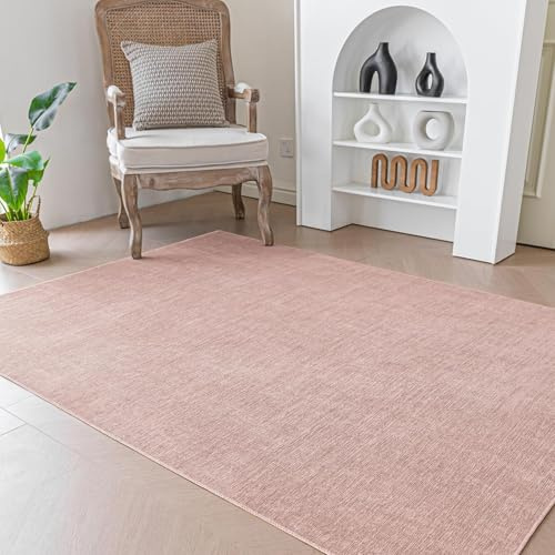 Evitany 140x200cm Waschbar rutschfest Kurzflor Rosa Teppich für Esszimmer | 5mm Dicke, Anti-Rutsch, Rechteckig, Bettvorleger, Dünner Teppich für Wohnzimmer Schlafzimmer, Büro