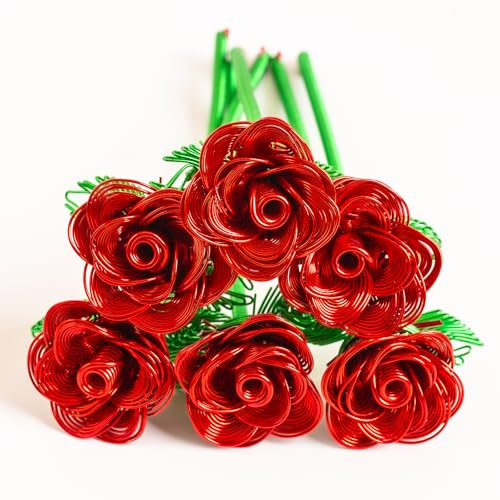 6 rose artificiali in metallo fatte a mano, impermeabili, antiruggine, decorazione floreale in alluminio, non sbiadisce, amore eterno, cortile, cucina, bagno, balcone, decorazione per esterni, fiori