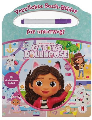 Gabby's Dollhouse - Verrückte Such-Bilder für unterwegs - Wimmelbuch - Pappbilderbuch mit Stift und abwischbaren Seiten ab 3 Jahren