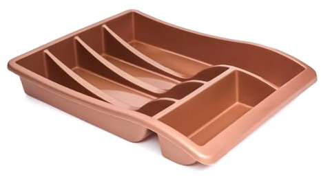WINSOME Cutlery Drawer Organiser Plastic | Kitchen Drawer Organiser for Large Utensils | 5 Compartment Cutlery Divider for Spoons, Knives, Forks | Large Black Drawer Tidy (Rose Gold)