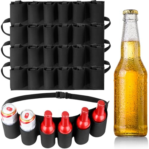 Shyyween 5 Pcs Beer Belt Holder for Men Adjustable 6 Pack Beer Soda Can Holster Black Drinking Accessories for Oktoberfest Halloween Christmas Men Women Outdoor Camping Hiking Picnic Party