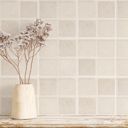 Mosaikfliesen 15x15 cm Marmor Beige Grau Klebefliesen Küche Wasserdicht Küchenrückwand Möbeldekoration Selbstklebende Fliesen PVC Fliesenaufkleber Bad Fliesenfolie (20 Stück)