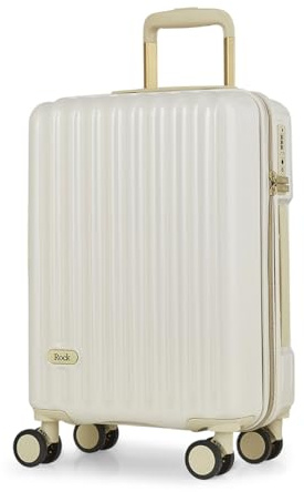 Rock Primrose Small 33L Hard Shell Suitcase - Cream | 360 Swivel Wheels, TSA Lock - Lightweight 2.9kg - 55 x 37 x 22.5cm Cabin Size - Stylish Impact-Resistant Hard Shell
