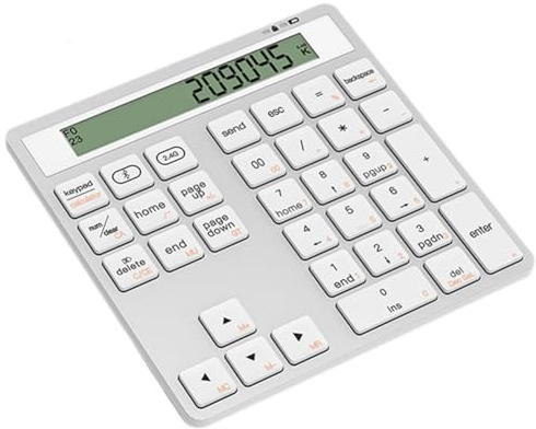 Nxyupv Clavier Numérique avec Affichage Bluetooth, Clavier Calculatrice Ergonomique Bluetooth Double Mode Portable 2 en 1 Blanc.