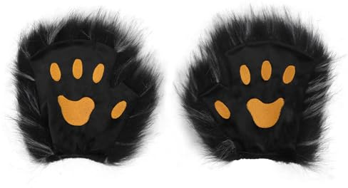 Tierpfoten Handschuhe aus Kunstfell, Katzenpfoten Kostüm Zubehör Cosplay | Krallen-Design, Halloween Kostüm, Karneval Cosplay, Weihnachten Zubehör, für Frauen