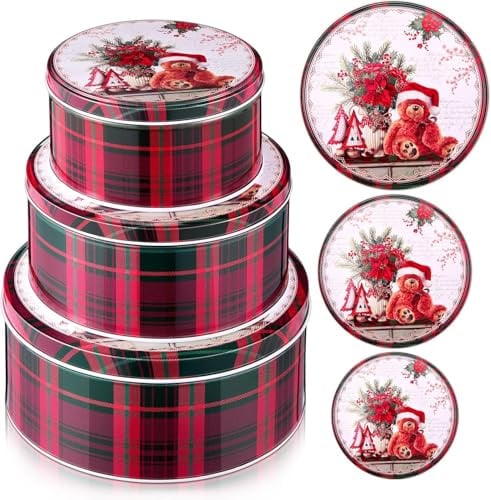 Sunshine smile 3er Set Weihnachtskeksdosen aus Metall,Winter Collage Keksdosen,Rund Plätzchendose Metall,Keksdosen mit Deckel für Weihnachten,Plätzchendosen für Gebäck,Snacks und Geschenke