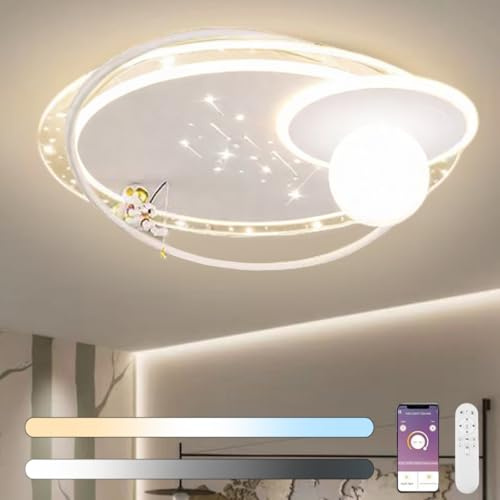 LED Deckenlampe für Kinderzimmer Mond Astronaut Kinder Deckenleuchten Dimmbar Deckenleuchte mit Fernbedienung & APP Kreative Kinderzimmerlampe Schlafzimmer Decke Lampe für Jungen Mädchen Zimmer