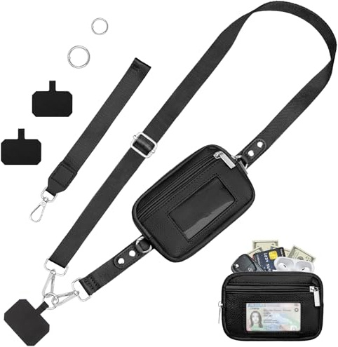 Faneam Handykette Universal Verstellbar mit Breitem Band 2.5 cm, Handyband zum Umhängen mit Abnehmbarer Handgelenkschlaufe und Reißverschluss Tasche für Damen Herren, Reisen, Shopping, Outdoor, Alltag