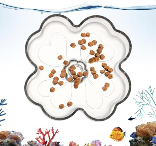 Aquarium Feeder - Suction Cup Flower Shaped Tray, Clear Fish Tank Food Dish with Floating Protective Rim, Floating Feeding Ring, Shrimp Plate, Betta Station for Freshwater and Saltwater Habitats