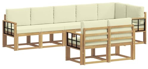 vidaXL Outdoor-Sofagarnitur mit Kissen 8 pcs Weiß und Creme Polyester, Moderne Sofa für draußen, Gartenmöbel-Set, wetterfest, gemütliche Terrassen-Lounge