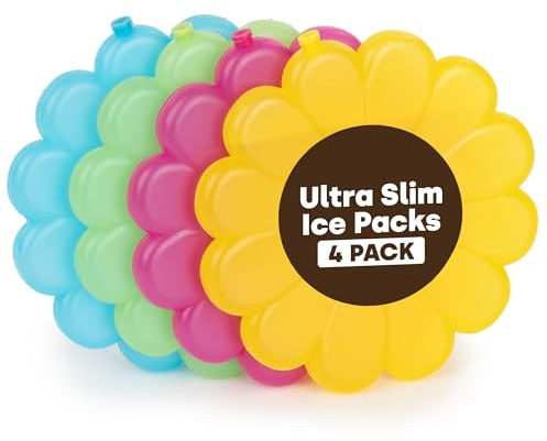 LIVIVO 4 Pack Freezer Blocks - 110g Ice Packs for Cool Bags - Reusable Cool Blocks, BPA Free Mini Lunch Box Ice Packs, for School, Work, Picnics, Travel & Summer Days (Sunflower)