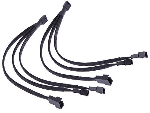 Malayas 4 pin PWM Fan Cable 1 to 3 ways Splitter Black Sleeved Extension Cable (2pcs)
