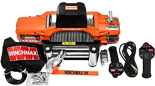 WINCHMAX 13,500lb / 6,123kg 'SL Series' Original Orange 12v Electric Winch. 24m x 9.5mm Galvanized Steel Wire Rope, 3/8 Inch Clevis Hook, Roller Fairlead.Twin Wireless Remote Control