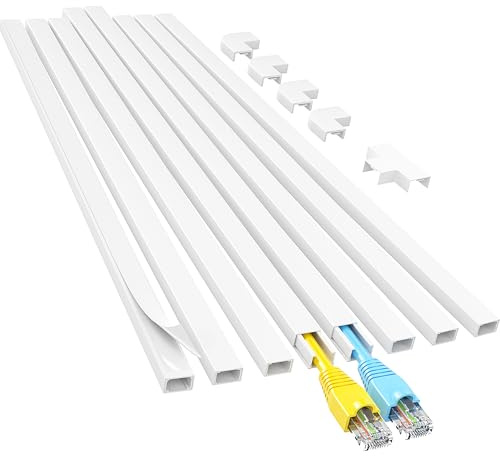 Yecaye Cord Hider, 113in One-Cord Cable Concealer, Cord Covers for Wires on Wall, Easy Install Cable Management Kit for 2 Small Wires, Cables Raceway Home Office, W0.59in H0.4in, White