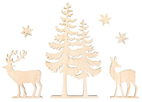 Rayher Hobby Holzmotive Baum und Hirsch, FSC Zertifiziert, 6-Teilig, 3-18,5 cm, Holzdeko Weihnachten, Braun