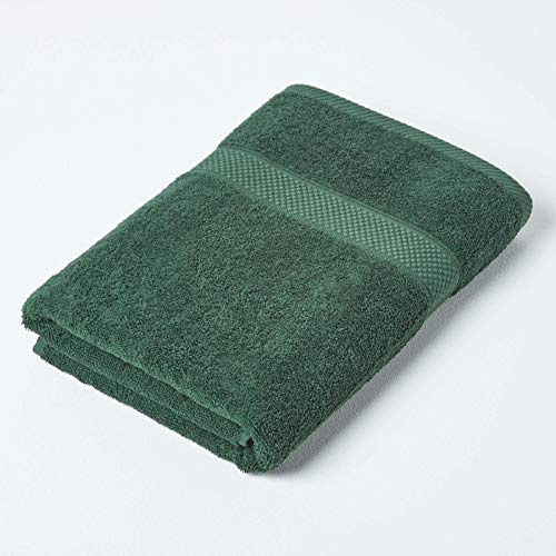 HOMESCAPES Dark Green Turkish Cotton Bath Towel Super Soft Thick & Absorbent 500 GSM Towel Heavy Weight for everyday Luxury