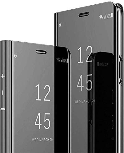 Robinsoni Miroir Coque pour Samsung Galaxy S8 Coque Flip Case, Clear View Case Placage Miroir Effet Coque à Rabat Magnétique PU Cuir Anti Choc Housse Etui Protection pour Samsung Galaxy S8,Noir