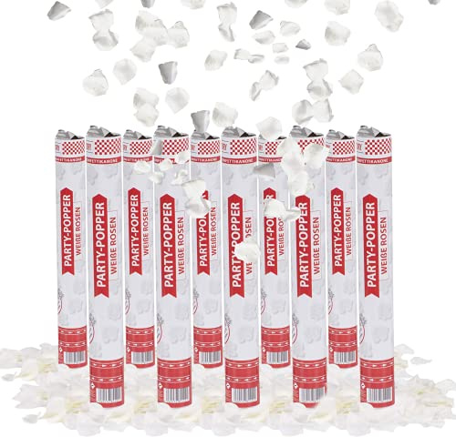Party Factory 10er Set Party Popper, 40 cm, Weiße Rosen Konfetti, bis 8 m Effekthöhe, Konfettiregen für Hochzeit, Valentinstag oder Jahrestag