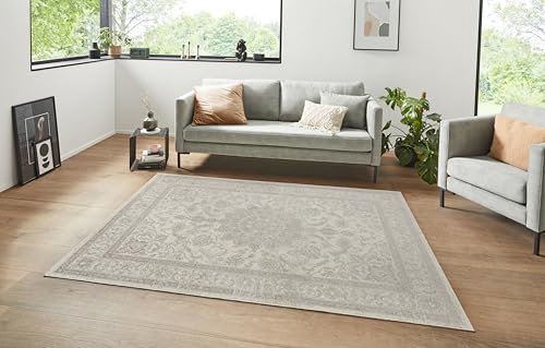 Hanse Home Samt Teppich Orient Täbris Bordüre Ornamente klassisch, Größe:160x230 cm, Farbe:Creme/Anthrazit