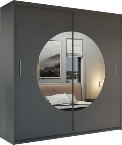 MN Furniture Galway Double Mirror Sliding Door Wardrobe 150cm 203cm (Grey, 150cm)