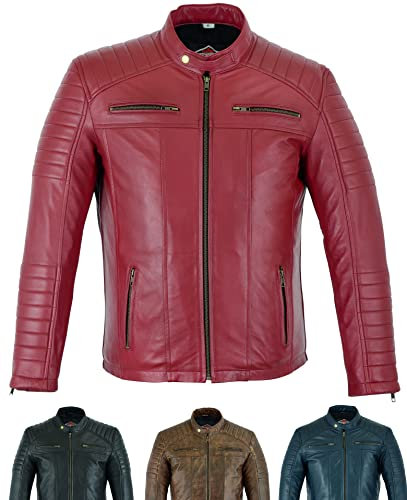 Texpeed Lederjacke herren schaffell echtleder - Lässige motorrad bikerstil jacke mantel Rot - L