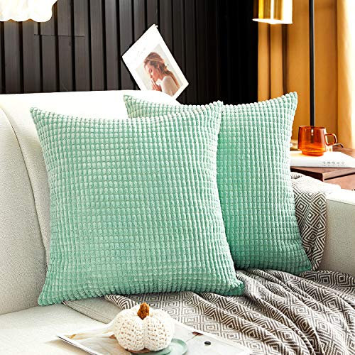 MERNETTE 2 Stück, Cord, weich, dekorativ, quadratisch, 45 x 45 cm (Granulat hellgrün)