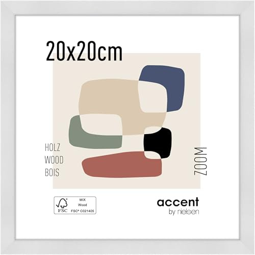 accent by nielsen Holz Bilderrahmen Zoom, 20 x 20 cm, Weiß | Holz Fotorahmen im Hoch- & Querformat zum Auftstellen und Aufhängen Weiß matt Echtglas