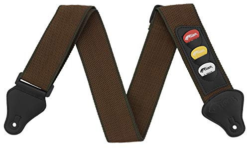 TIGER Sangle de guitare avec supports de médiators et médiators pour guitare classique, électrique, basse et acoustique - Marron