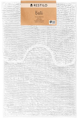 RESTILO Badematte Toilettenmatte Set 50x80 40x50 cm Badteppiche Badvorleger rutschfest Bati Weiß