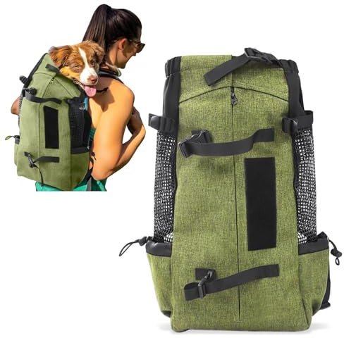 PETCUTE Haustier Rucksäcke,Hunderucksack,Hundetransporttasche Tragetasche für Hunde Katzen Wanderrucksack Seite Atmungsaktives Netz Rucksack für Kleine Mittel Hunde Katzen bis zu 10 kg Gras-Grün