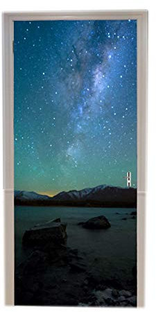 A.Monamour Türtapete Selbstklebend Türfolie Türposter 3D Milchstraße Über See Tekapo Neuseeland Sternenhimmel Berglandschaft Vinyl Folie Türdeko Tapete Wandbild Türaufkleber Türtattoo 90 x 200 cm