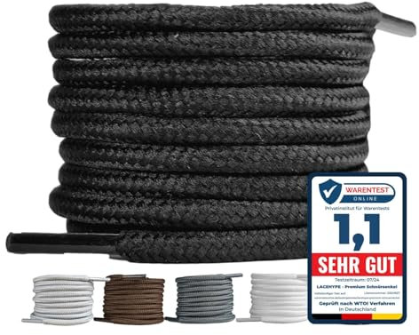 LaceHype 2 Paar - Premium Runde Schnürsenkel [ Ø4,5 mm ] Polyester für Arbeitsschuhe, Stiefel, Outdoorschuhe und Sportschuhe reißfeste Schuhbänder (Schwarz, 100cm)