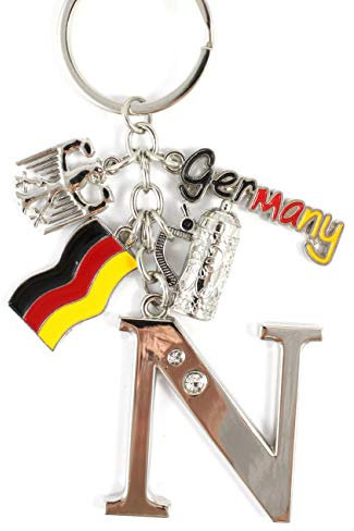 ELLUG Schlüsselanhänger H.: 11cm Buchstaben/Letter/Initalien/Alphabet/ABC mit Glitzersteinen & Charms Bierkrug/Adler/Deutschland-Fahne/Germany (N)