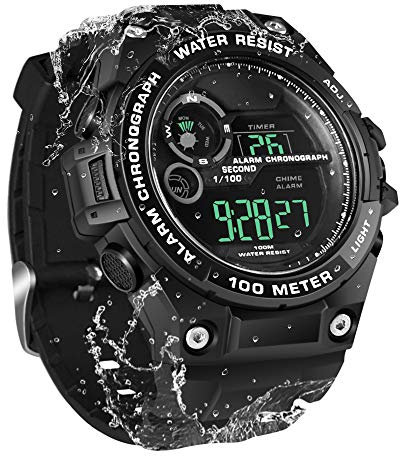 TEKMAGIC 100m Underwater Scuba Diving Watch for Mens Boys with Stopwatch, Chronograph, Alarm Functions, Dual Time Zone, 12/24 Hours Format
