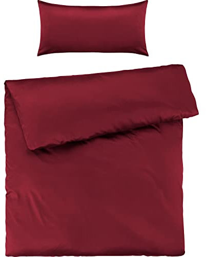 Pure Label Mako Satin Bettwäsche rot 155x220 cm mit Kissenbezug 40x80 cm aus 100% Baumwolle - Traumhaft weiches Mako Satin Bettwäsche Set in Uni