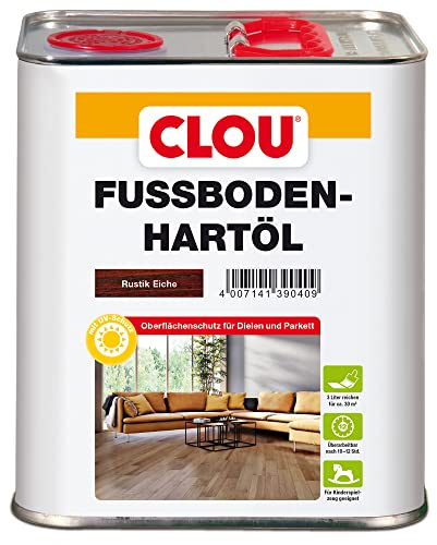 CLOU Fußboden-Hartöl, Parkettöl zur Pflege und Holzpolitur von Holz-Oberflächen wie Parkett, Dielen, Treppen und Möbel, rustik eiche, 3 Liter
