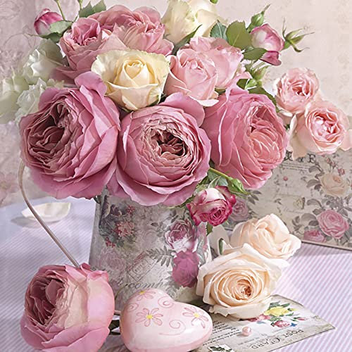 Maki 3-Ply Roses Design Tissue Paper Napkins Serviettes for Decoupage Lunch 33cm x 33cm - Pack of 20 (Pink Roses in Vintage Vase)