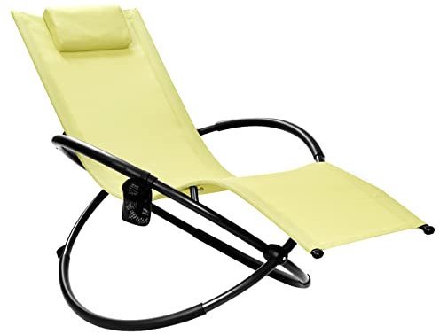 Giantex Chaise Longue de Jardin à Bascule, Fauteuil à Bascule Pliable, Chaise Extérieure avec Appuie-Tête et Porte-Bouteille, Transat de Jardin en Cadre Métal, pour Balcon, Jardin, Cour, Charge 180 KG