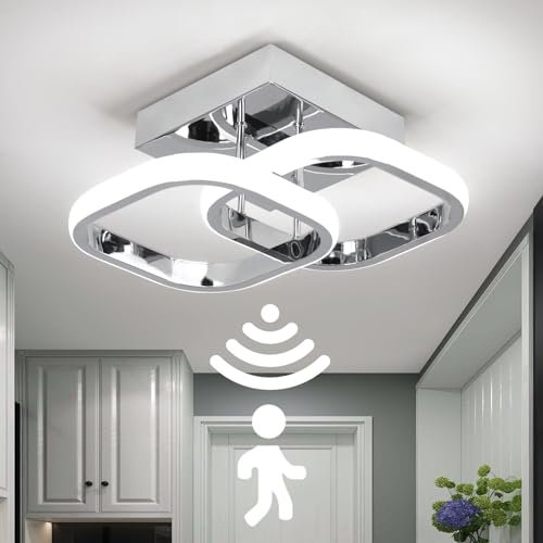 EIDEARAY LED Motion Sensor Ceiling Light Indoor, 22W Cold White 6000K Ceiling Light, Square Design Sensor Light,24 * 20 * 9CM,Suitable for Garages, Hallway, Aisle, Porch, Corridor,Entrance (Silver)