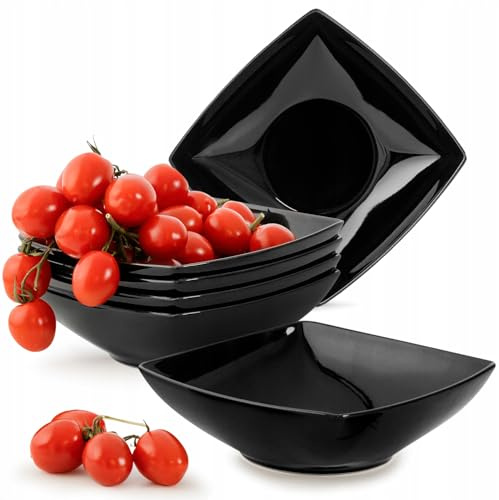 Konsimo. Elegant EPIRI Lot de 6 assiettes creuses en céramique – Assiettes à pâtes et assiettes creuses pour 6 personnes – Assiettes à salade EPIRI passent au micro-ondes – 17 x 17 cm (500 ml) – Noir
