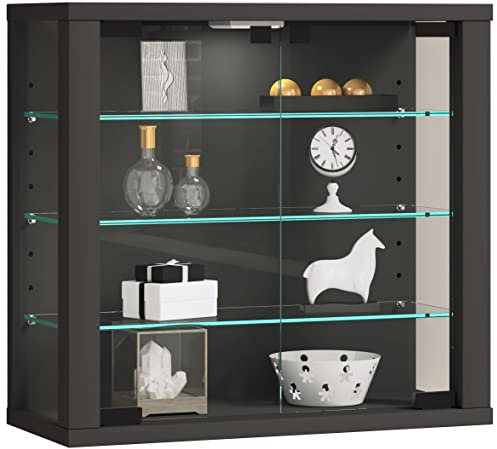 VCM Glasvitrine hängend | Vitrine Glas mit ESG-Sicherheitsglas | Maße: H. 40 x B. 43 x T. 18 cm | Hängevitrine Glas | Modern und platzsparend | Glas Vitrinenschrank - Vitrosa S