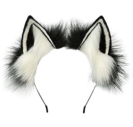 MIVAIUN Handmade Faux Fur Cat Ear Headband - Artificial Animal Costume Accessory for Halloween, Thanksgiving Party, Cosplay (Black and White)