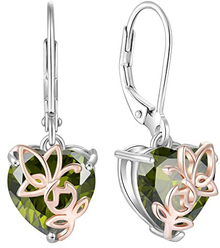 YL Orecchini Rosa Farfalla Cuore in argento 925 con Orecchini per donna con pietra portafortuna di agosto peridoto verde cubico